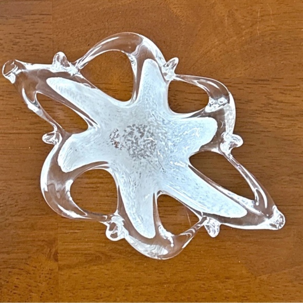 Mid-Century Murano Style Clear White Swirl Art Glass Freeform Bowl Handblown